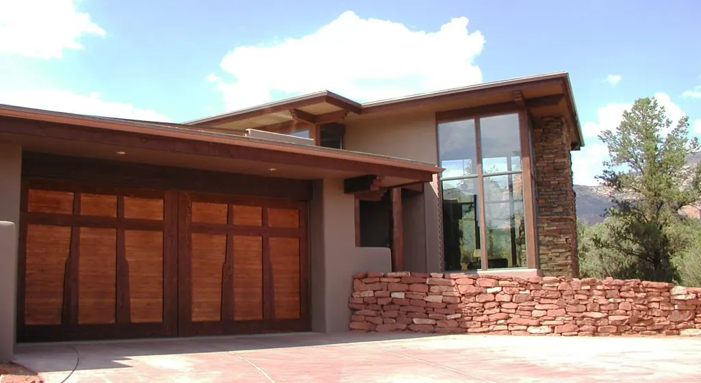 Safe-Way Woodie Plank real cedar garage door installed in Sedona, Arizona