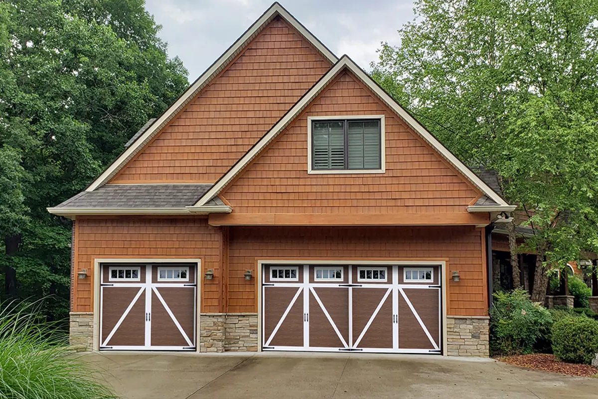 Aristocrat Presidential carriage doors with white overlay and top windows