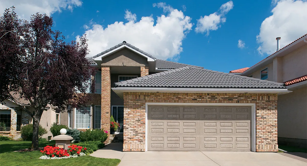 clay fiberglass garage door on front facing garage