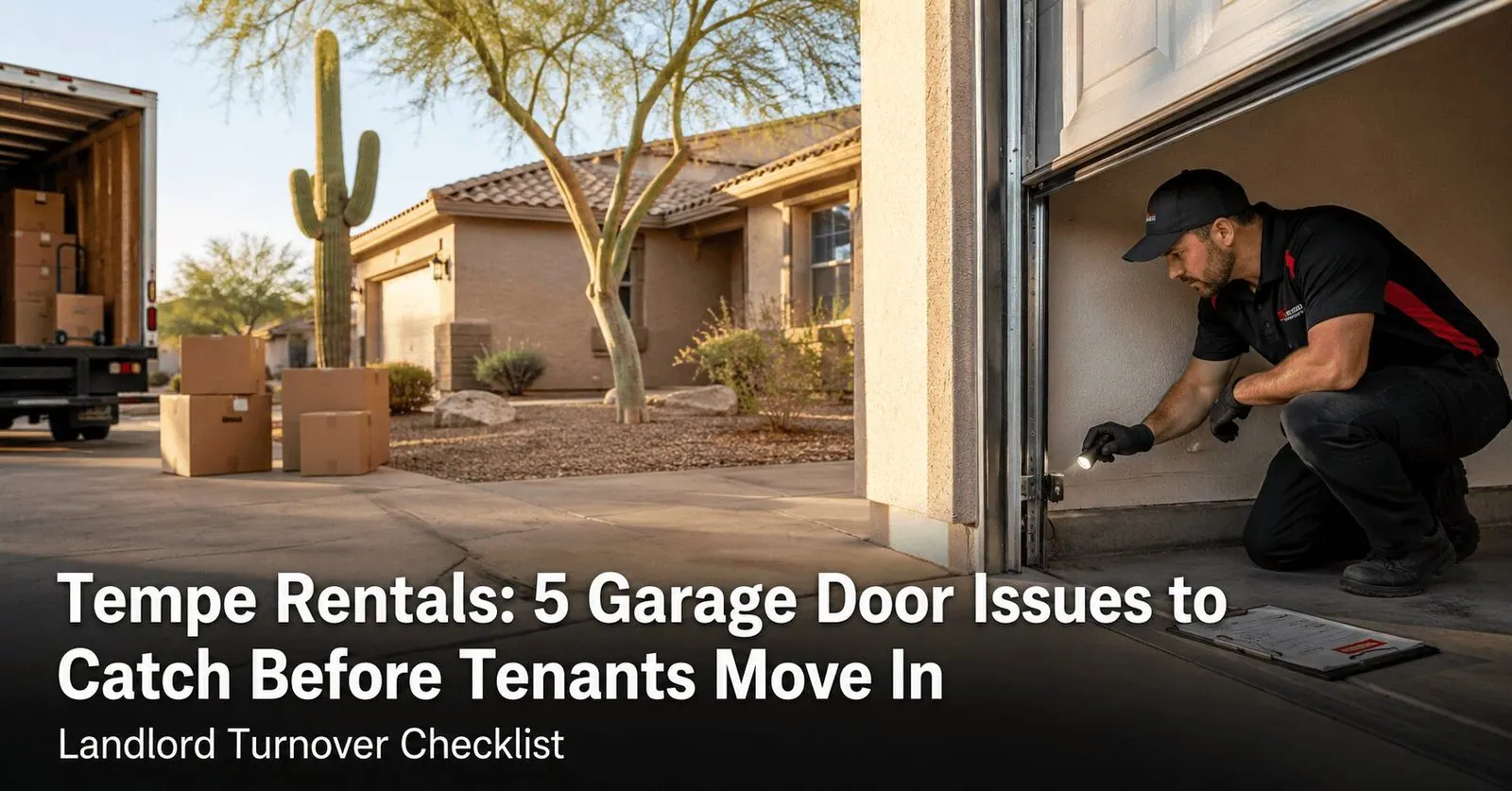 Tempe Rental Properties: 5 Garage Door Issues Every Landlord Should Catch Before Tenants Move In | Farnsworth Garage Door Service Tempe rental property garage door inspection between tenant turnovers — Farnsworth Garage Door Service landlord checklist.