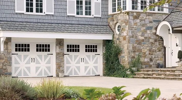 Classica Santiago in True White/Gray with Madeira windows and Blue Ridge handles and hinges.
