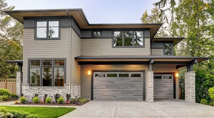 Aspen Gray plank design with color match Long Panel windows.