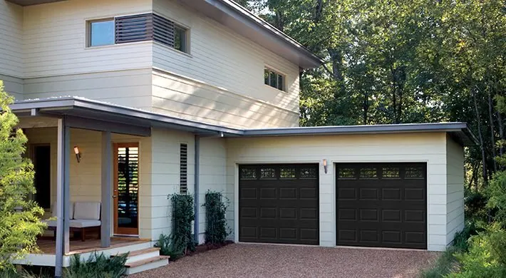 Traditional Short Panel design in Black with Prairie window inserts