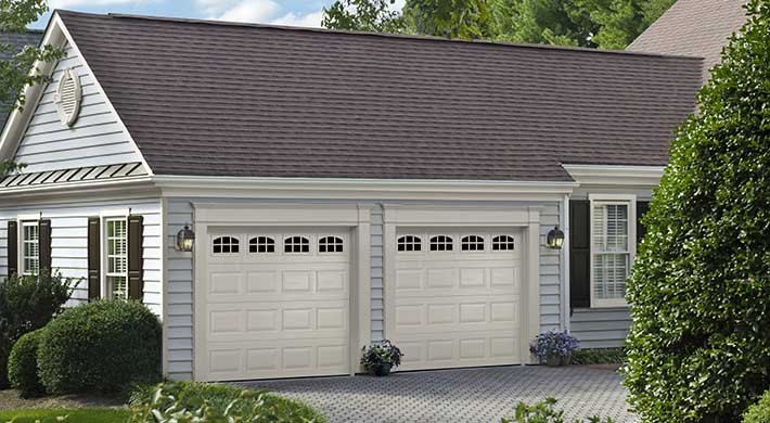 Traditional Short Panel design in Wicker Tan with Cascade window inserts